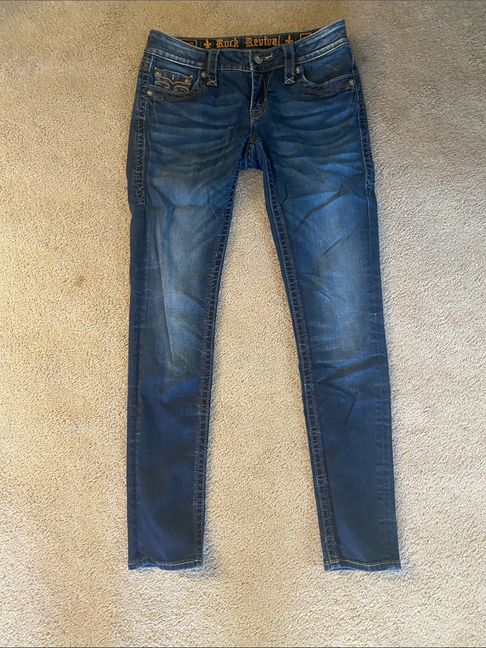 Rock Revival Women's Blue Skinny Jeans with Faded Wash